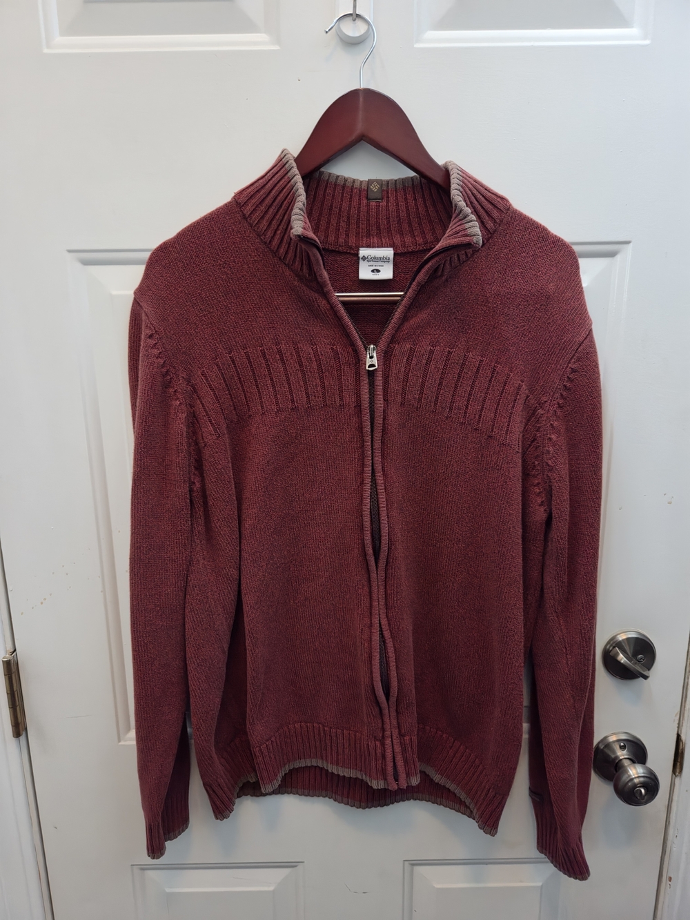 Columbia Men’s Zip-Up Knit Sweater Jacket - Muted Brick Red